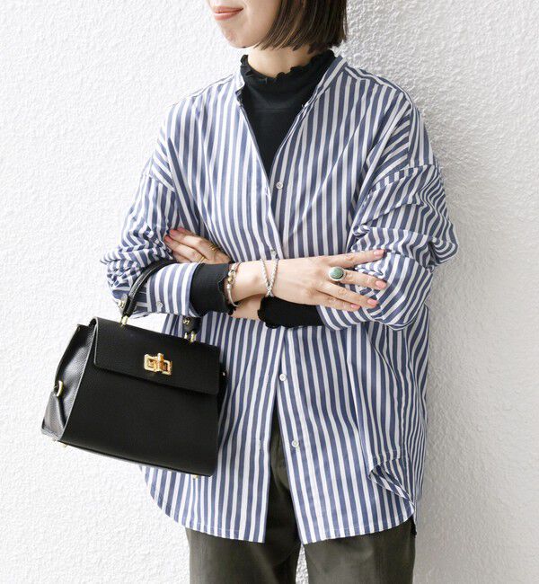 SHIPS any「《一部追加予約》SHIPS any:〈洗濯機可能〉REPREVE バンド カラー シャツ」|シャツ・ブラウス|