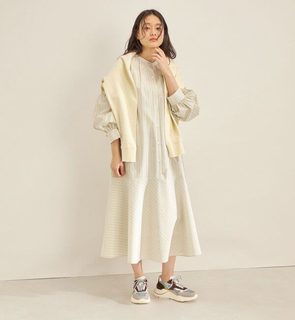 SHIPS for women「〈手洗い可能〉GIZA スーピマ 綿 切り替え バンドカラー ワンピース◇」|ワンピース|