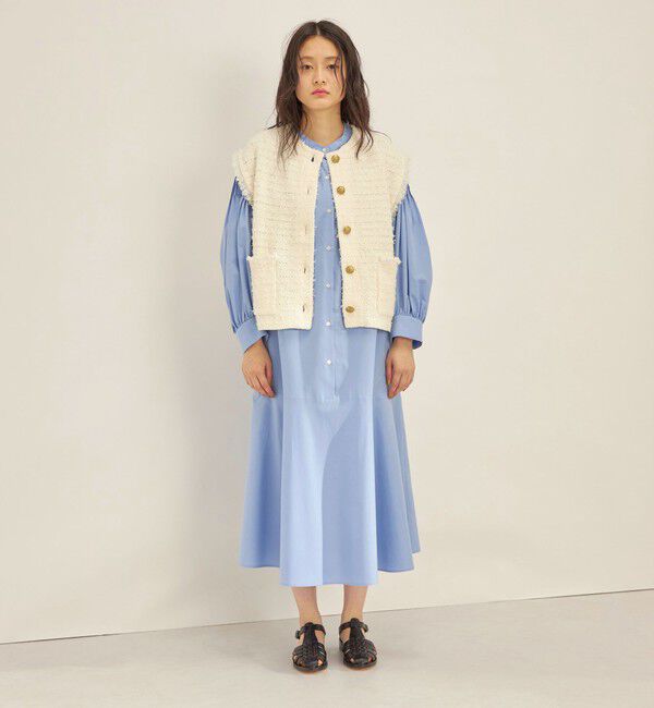 SHIPS for women「〈手洗い可能〉GIZA スーピマ 綿 切り替え バンドカラー ワンピース◇」|ワンピース|