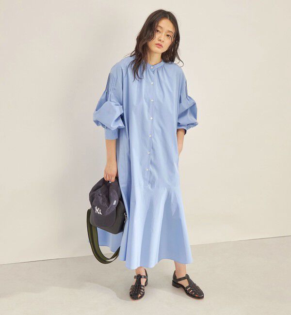 SHIPS for women「〈手洗い可能〉GIZA スーピマ 綿 切り替え バンドカラー ワンピース◇」|ワンピース|