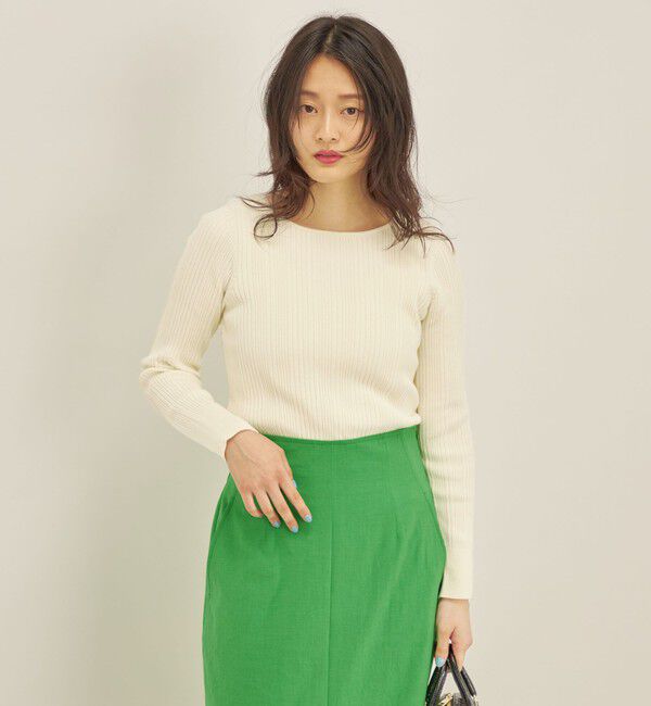 SHIPS for women「〈手洗い可能〉フェルガナ コットン ランダム リブ スクエアネック プルオーバー ◇」|ニット・セーター|