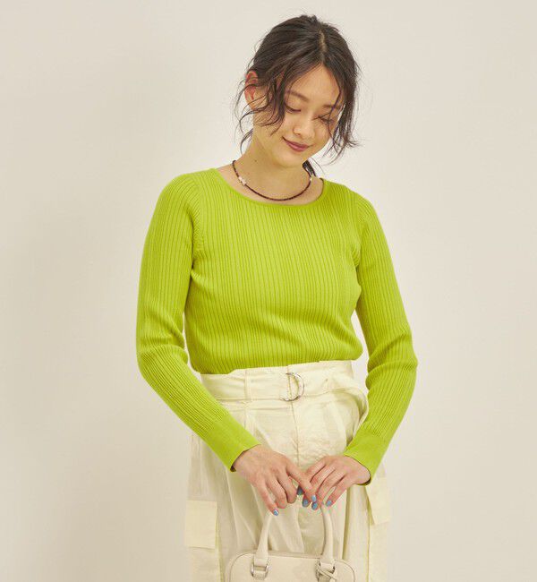 SHIPS for women「〈手洗い可能〉フェルガナ コットン ランダム リブ スクエアネック プルオーバー ◇」|ニット・セーター|