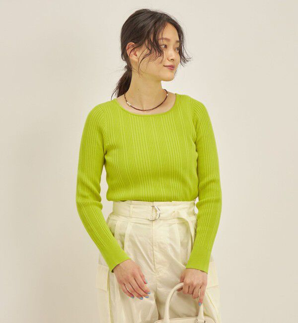 SHIPS for women「〈手洗い可能〉フェルガナ コットン ランダム リブ スクエアネック プルオーバー ◇」|ニット・セーター|