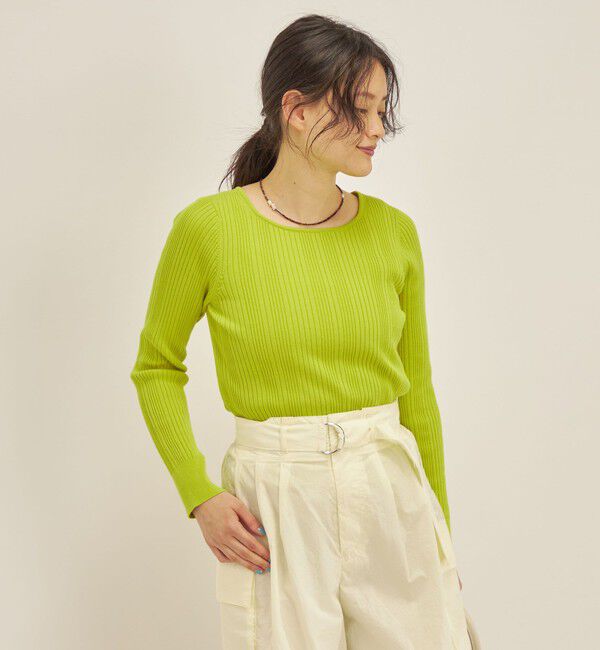 SHIPS for women「〈手洗い可能〉フェルガナ コットン ランダム リブ スクエアネック プルオーバー ◇」|ニット・セーター|