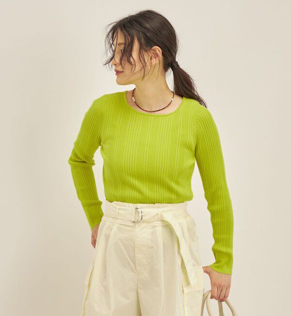 SHIPS for women「〈手洗い可能〉フェルガナ コットン ランダム リブ スクエアネック プルオーバー ◇」|ニット・セーター|