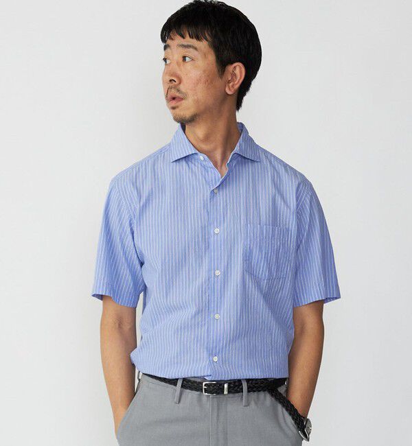 SHIPS「SHIPS: ボイル セミワイドカラー ストライプ ショートスリーブ シャツ」|シャツ・ブラウス|