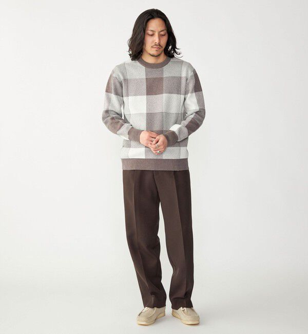 SHIPS「SHIPS:〈手洗い可能〉コットン カシミヤ チェック クルーネック ニット」|ニット・セーター|