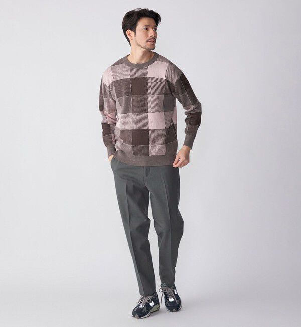 SHIPS「SHIPS:〈手洗い可能〉コットン カシミヤ チェック クルーネック ニット」|ニット・セーター|