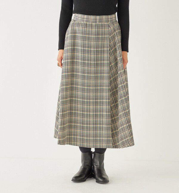 SHIPS Colors 「SHIPS Colors:〈洗濯機可能〉チェック プリント アシンメトリー フレア スカート」|フレア|