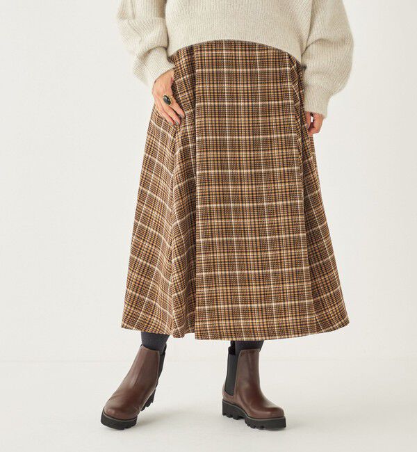 SHIPS Colors 「SHIPS Colors:〈洗濯機可能〉チェック プリント アシンメトリー フレア スカート」|フレア|