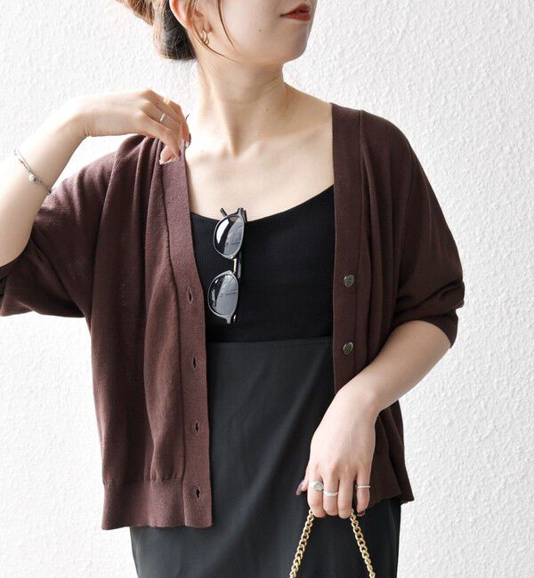 SHIPS any「SHIPS any:〈手洗い可能〉リネン ミックス Vネック ショート シアー カーディガン」|カーディガン|