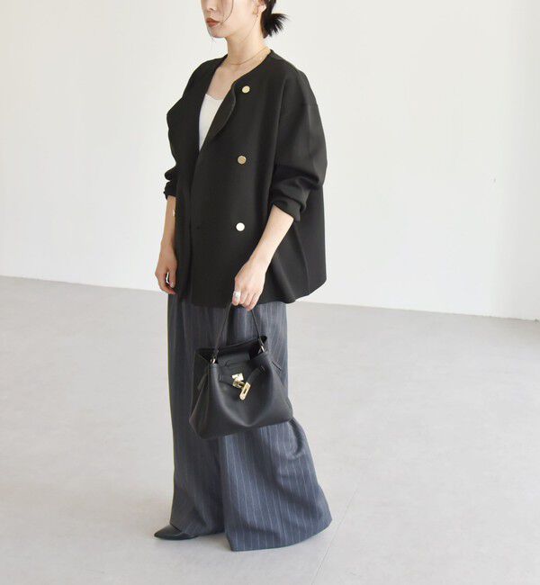 quaranciel「quaranciel:〈手洗い可能〉ニット ノーカラー ダブルジャケット カーディガン」|カーディガン|