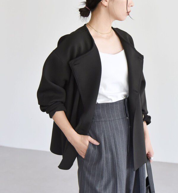 quaranciel「quaranciel:〈手洗い可能〉ニット ノーカラー ダブルジャケット カーディガン」|カーディガン|