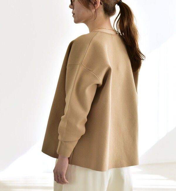 quaranciel「quaranciel:〈手洗い可能〉ニット ノーカラー ダブルジャケット カーディガン」|カーディガン|