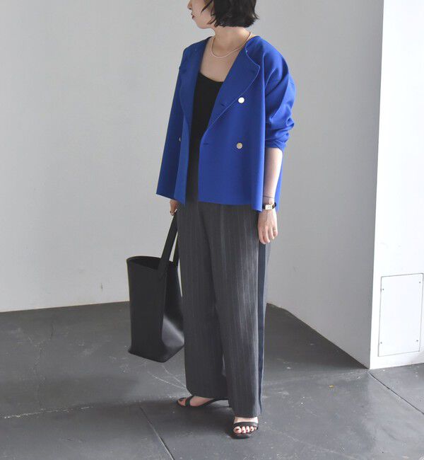 quaranciel「quaranciel:〈手洗い可能〉ニット ノーカラー ダブルジャケット カーディガン」|カーディガン|