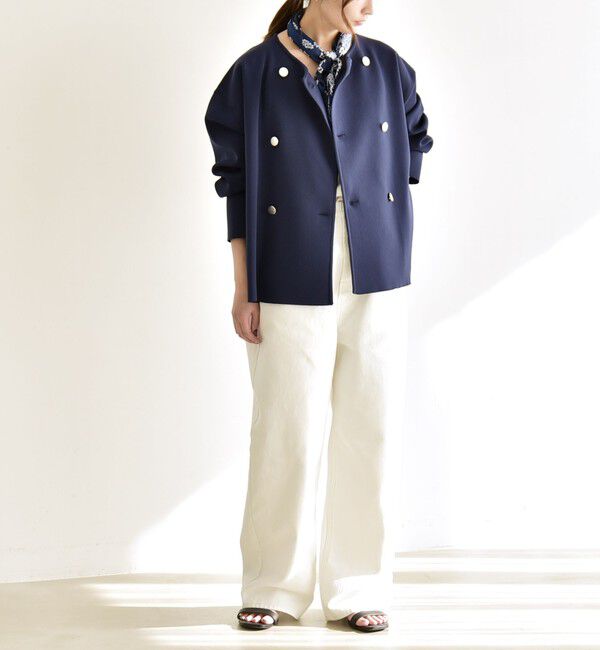 quaranciel「quaranciel:〈手洗い可能〉ニット ノーカラー ダブルジャケット カーディガン」|カーディガン|