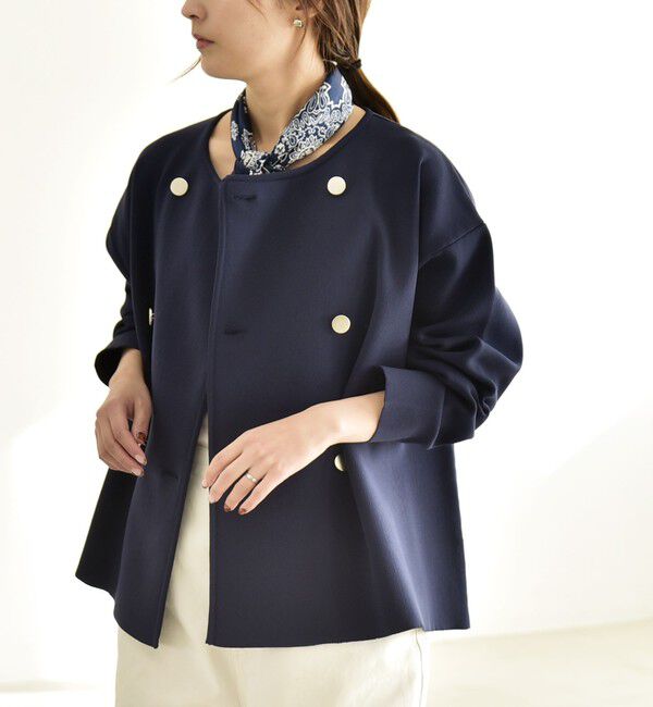 quaranciel「quaranciel:〈手洗い可能〉ニット ノーカラー ダブルジャケット カーディガン」|カーディガン|