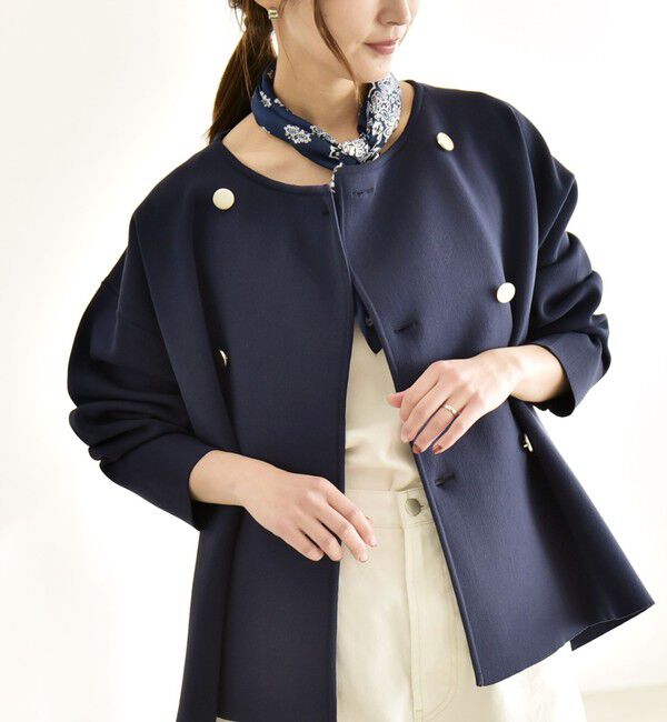 quaranciel「quaranciel:〈手洗い可能〉ニット ノーカラー ダブルジャケット カーディガン」|カーディガン|