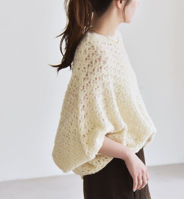 quaranciel「quaranciel:〈手洗い可能〉スパンコール レース編み クルーネック ドルマン ルーズ ニット」|ニット・セーター|