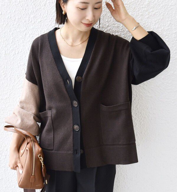 SHIPS for women「【WEB限定】〈手洗い可能〉配色 ポケット カーディガン」|カーディガン|ブラウン