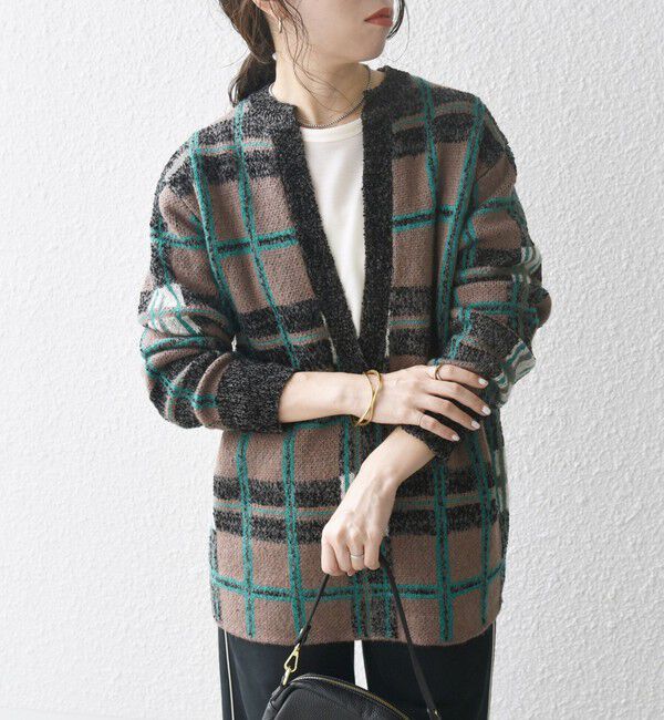 SHIPS any「SHIPS any:〈手洗い可能〉チェック ジャカード スキッパー 深Vネック ニット」|ニット・セーター|