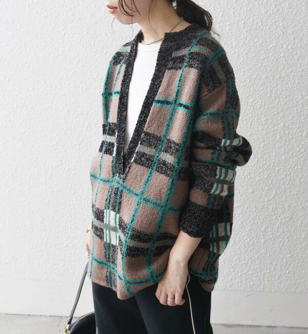 SHIPS any「SHIPS any:〈手洗い可能〉チェック ジャカード スキッパー 深Vネック ニット」|ニット・セーター|