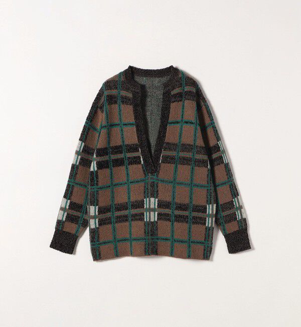 SHIPS any「SHIPS any:〈手洗い可能〉チェック ジャカード スキッパー 深Vネック ニット」|ニット・セーター|