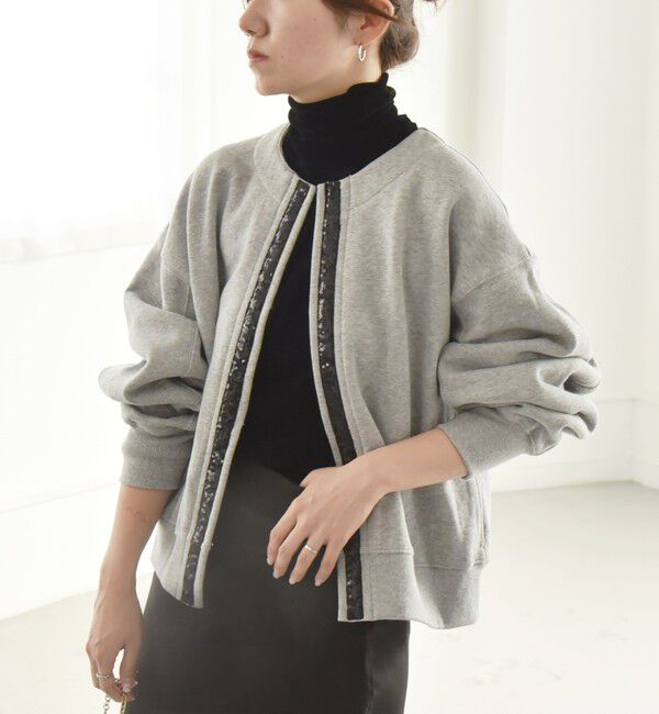 quaranciel「quaranciel:〈手洗い可能〉スパンコール テープ スウェット カーディガン」|カーディガン|