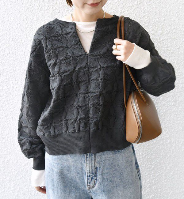 SHIPS for women「【WEB限定】〈洗濯機可能〉2WAY フラワー ジャカード ハーフ ジップ プルオーバー」|ニット・セーター|