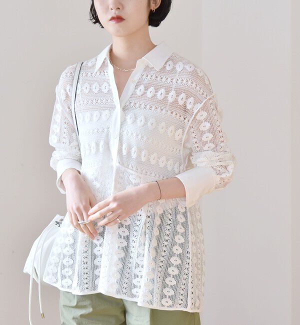 quaranciel「quaranciel:〈手洗い可能〉クロシェ レース ペプラム シャツ ブラウス」|シャツ・ブラウス|