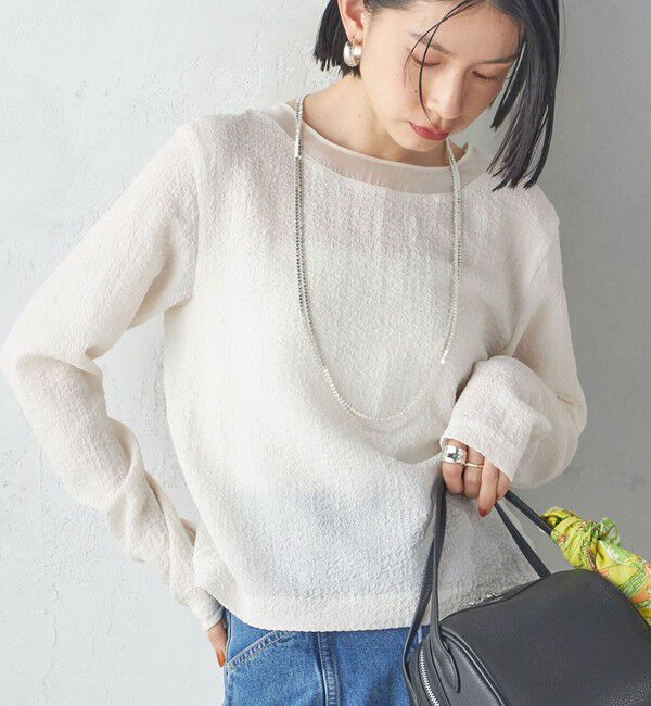 SHIPS for women「〈手洗い可能〉シアー ネック ポコビュー TEE ブラウス」|シャツ・ブラウス|オフホワイト