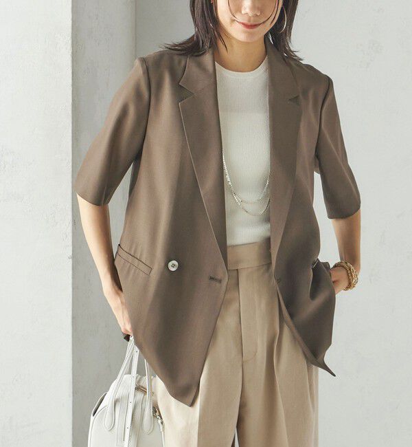 SHIPS for women「〈手洗い可能〉ダブル 半袖 ジャケット」|テーラードジャケット|カーキ