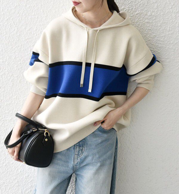 SHIPS any「SHIPS any:〈手洗い可能〉パネル ボーダー フーディー ニット プルオーバー」|パーカー|