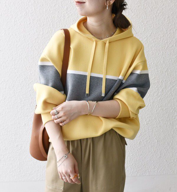 SHIPS any「SHIPS any:〈手洗い可能〉パネル ボーダー フーディー ニット プルオーバー」|パーカー|