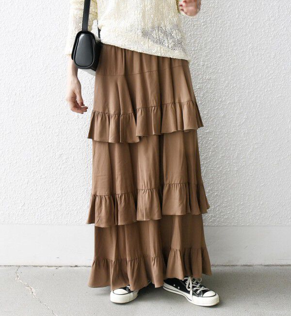 SHIPS any「SHIPS any:〈洗濯機可能〉ティアード ラッフル マキシ スカート」|スカート|