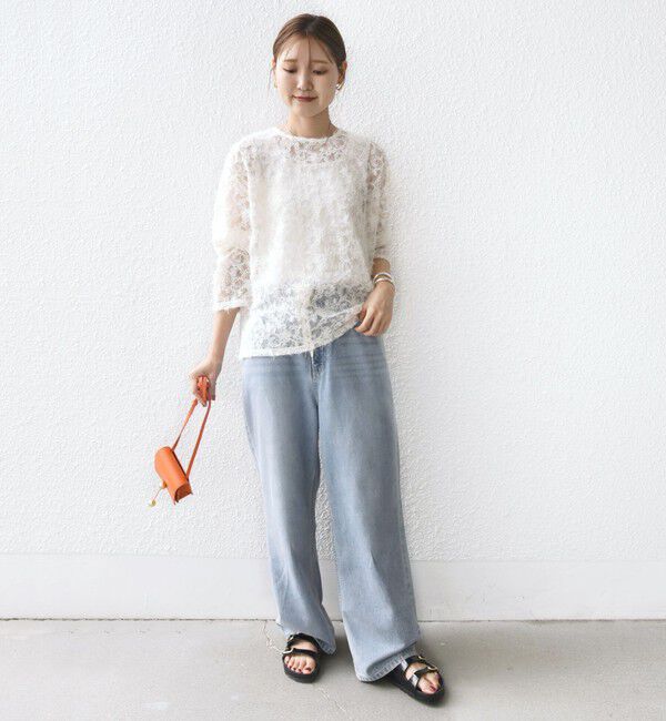 SHIPS for women「《追加予約》【WEB限定】〈手洗い可能〉チュール フェザー レース 羽織」|シャツ・ブラウス|