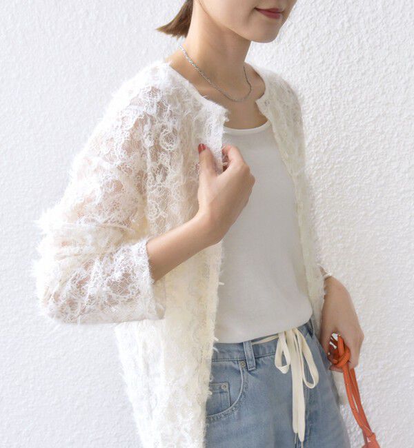 SHIPS for women「《追加予約》【WEB限定】〈手洗い可能〉チュール フェザー レース 羽織」|シャツ・ブラウス|