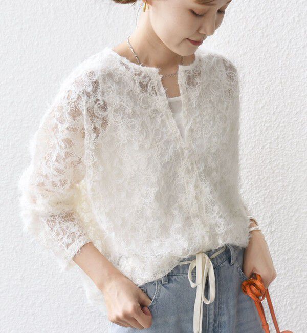 SHIPS for women「《追加予約》【WEB限定】〈手洗い可能〉チュール フェザー レース 羽織」|シャツ・ブラウス|
