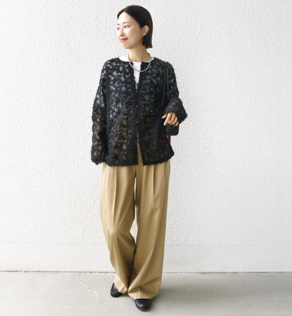 SHIPS for women「《追加予約》【WEB限定】〈手洗い可能〉チュール フェザー レース 羽織」|シャツ・ブラウス|