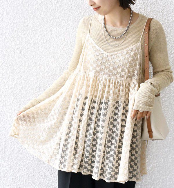 SHIPS for women「〈手洗い可能〉フラワー チュール 刺繍 チュニック ワンピース」|チュニック|ベージュ