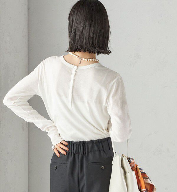 SHIPS for women「《一部追加予約》【SHIPS別注】miller: シアー ヘンリー ネック ロング スリーブ TEE」|Tシャツ・カットソー|