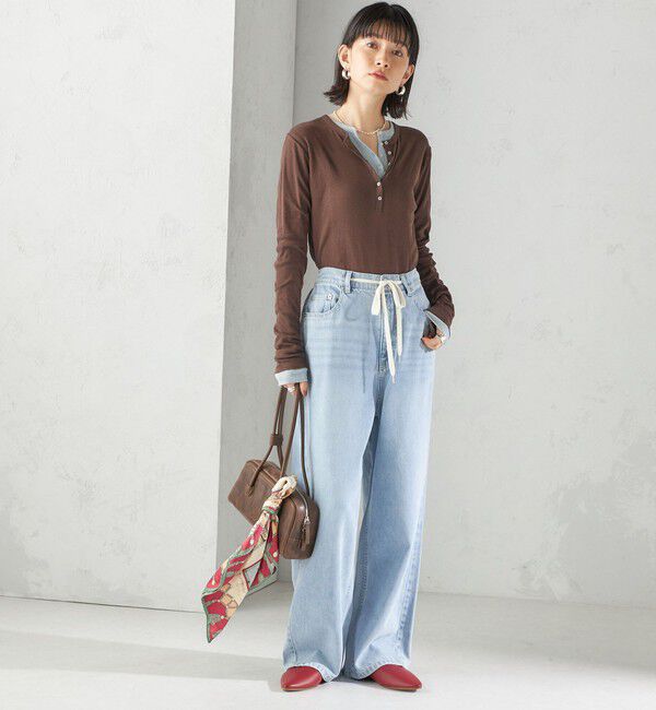 SHIPS for women「《一部追加予約》【SHIPS別注】miller: シアー ヘンリー ネック ロング スリーブ TEE」|Tシャツ・カットソー|