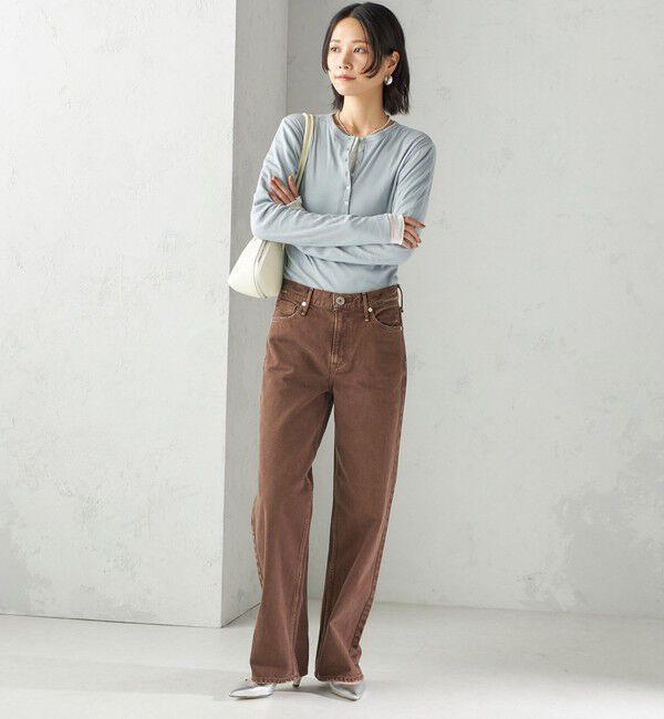 SHIPS for women「《一部追加予約》【SHIPS別注】miller: シアー ヘンリー ネック ロング スリーブ TEE」|Tシャツ・カットソー|