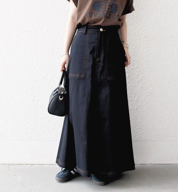 SHIPS any「SHIPS any:〈洗濯機可能〉チノ ステッチ フレア ロング スカート」|フレア|