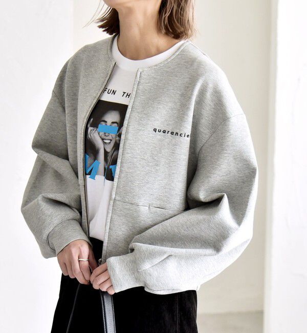 quaranciel「quaranciel:〈洗濯機可能〉ポンチ ロゴプリント スウェット ジップ ブルゾン カーディガン」|スウェット・ジャージ|