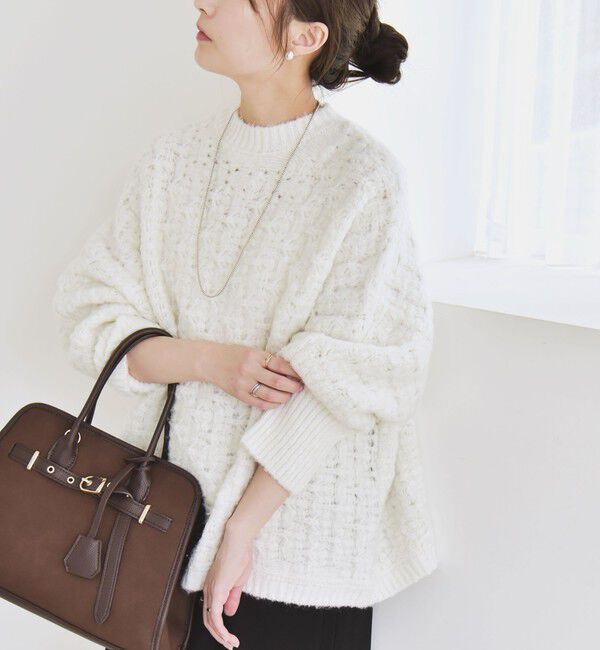 quaranciel「quaranciel:〈手洗い可能〉透かし編み クルーネック ドルマン ルーズ ニット プルオーバー」|ニット・セーター|