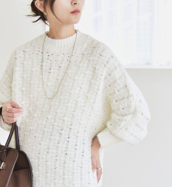 quaranciel「quaranciel:〈手洗い可能〉透かし編み クルーネック ドルマン ルーズ ニット プルオーバー」|ニット・セーター|