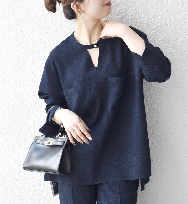 SHIPS any「SHIPS any:〈洗濯機可能〉ツイード ライク オーバー ブラウス［NAVY BLUE］」|シャツ・ブラウス|