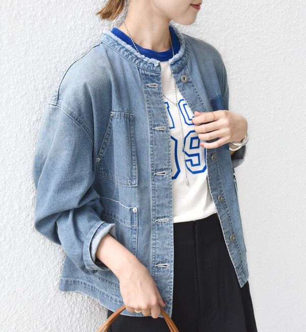 SHIPS for women「【WEB限定】〈洗濯機可能〉ノーカラー デニム カバー オール」|デニムジャケット|