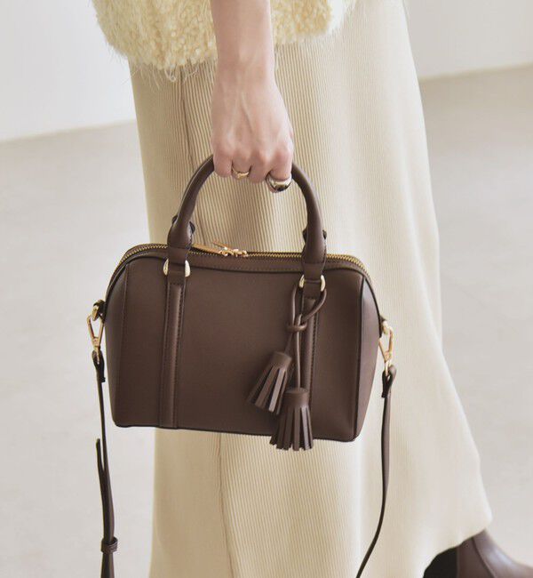 quaranciel「《一部追加予約》quaranciel: 2way タッセル チャーム ミニ ボストン バッグ」|ショルダー・メッセンジャー|ブラウン